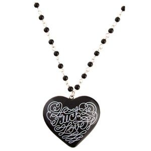Eff Love Beaded Necklace F**k Love Punk Rock Rockabilly Emo Funny Retro Heart
